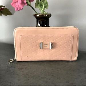 Chloe Peach Quilted Wallet with Bow Detail